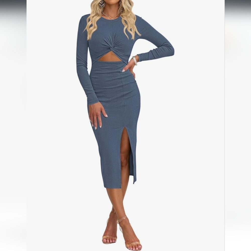 Elegant Long Sleeve Blue Dress